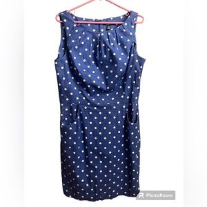 Ralph Lauren chaps Blue Polka Dot Mini Dress Pleated Pocket Sleeveless size 14